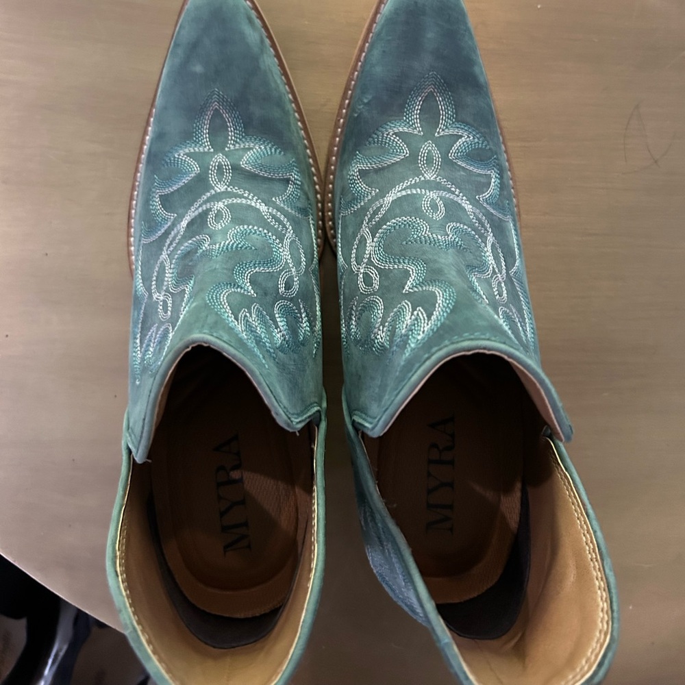 Myra Bag Teal Embroidered Ankle Boots